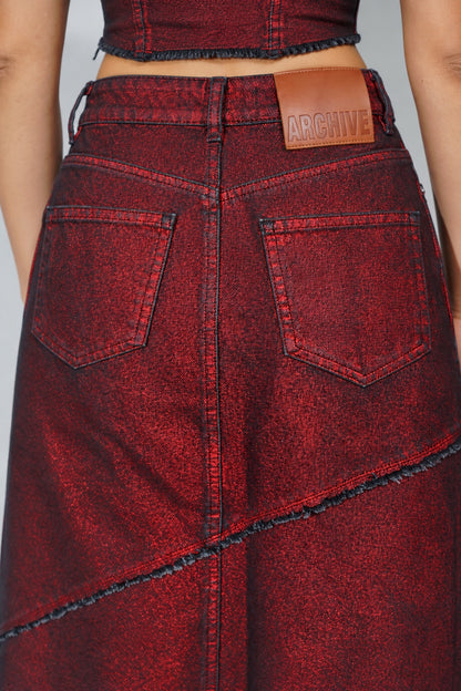 WOMEN’S CAMPINE BURGUNDY DENIM SKIRT