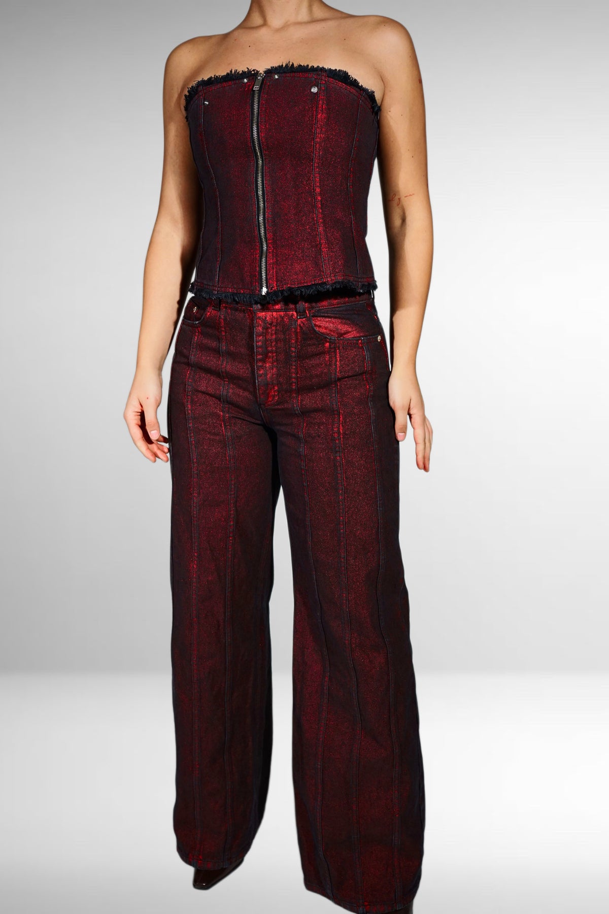 WOMEN’S BURGUNDY DENIM CORSET TOP