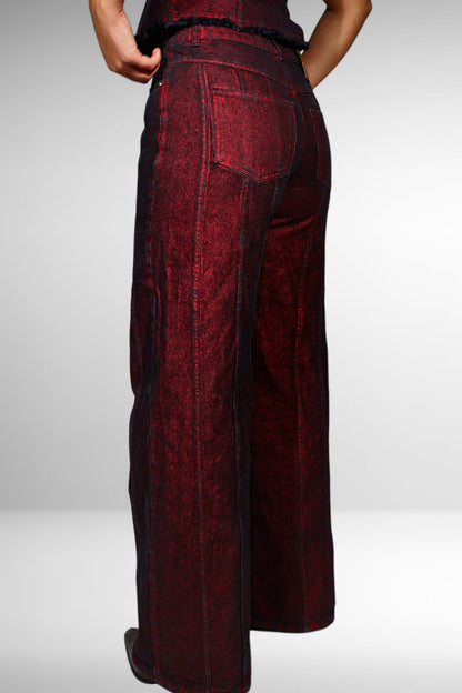 WOMEN’S BURGUNDY WIDE-FLARE JEANS