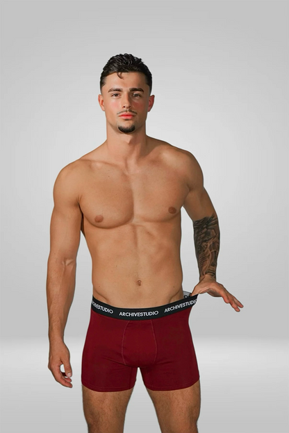 MEN’S BURGUNDY BOXER BRIEFS — 2-PACK