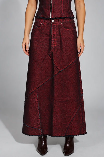 WOMEN’S CAMPINE BURGUNDY DENIM SKIRT