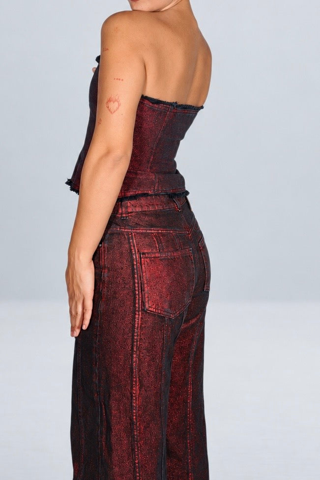 WOMEN’S BURGUNDY DENIM CORSET TOP