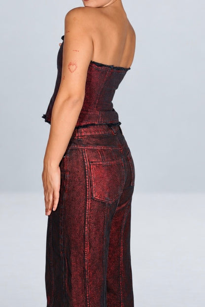 WOMEN’S BURGUNDY DENIM CORSET TOP