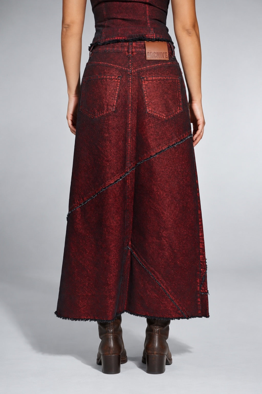 WOMEN’S CAMPINE BURGUNDY DENIM SKIRT