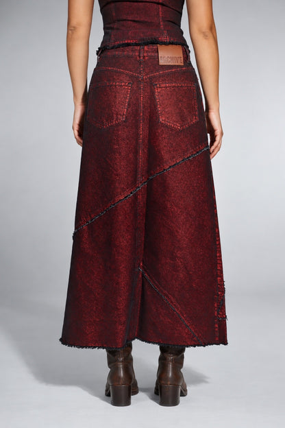 WOMEN’S CAMPINE BURGUNDY DENIM SKIRT