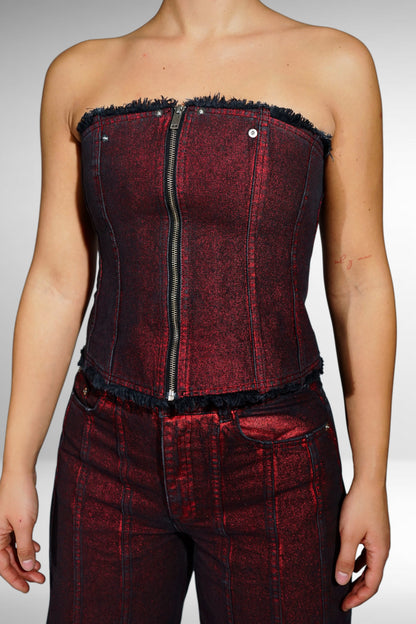 WOMEN’S BURGUNDY DENIM CORSET TOP