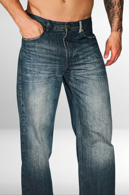 MEN’S DIRTY-WASH BAGGY JEANS