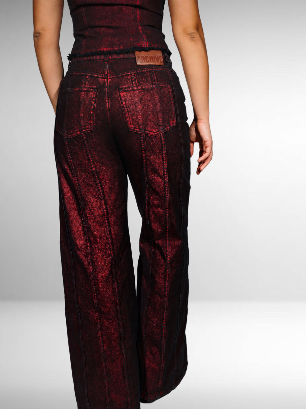 WOMEN’S BURGUNDY WIDE-FLARE JEANS