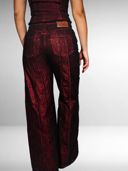 WOMEN’S BURGUNDY WIDE-FLARE JEANS