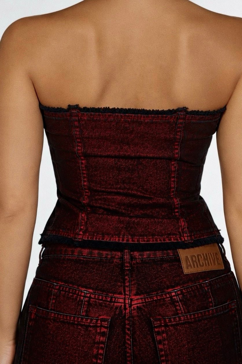 WOMEN’S BURGUNDY DENIM CORSET TOP